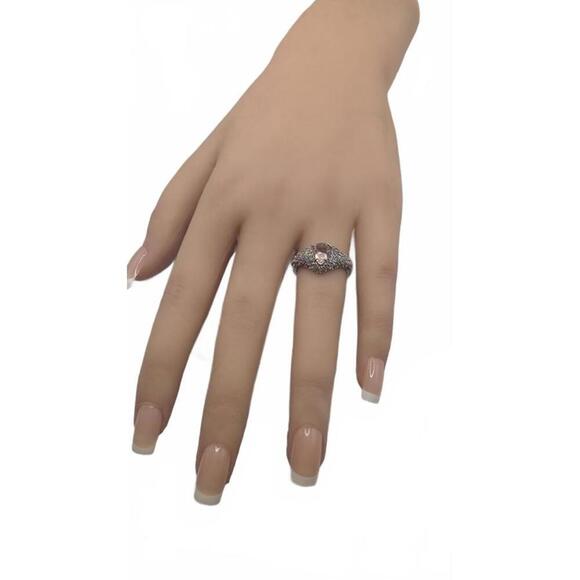 Elegant Silver Ring with Pink Gemstone and Pavé Accent Stones Size 7 - Picture 7 of 9